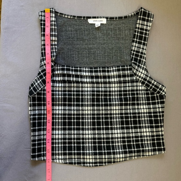 Stitch & Pine top women medium cotton blend chiffon plaid cropped tank black - Picture 7 of 8
